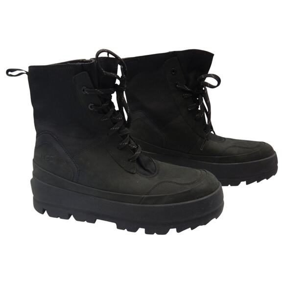 UGG Shoes - UGG Leather Lug Sole Lace Up Chunky Platform Combat Ankle Boots Black Size 9